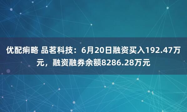 优配痢略 品茗科技：6月20日融资买入192.47万元，融资融券余额8286.28万元